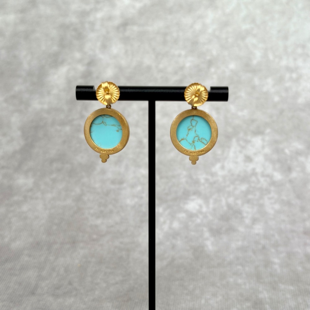 Freida Rothman Turquoise Mother of Pearl Drop Earrings Matte Gold 925 Silver - Picture 3 of 10